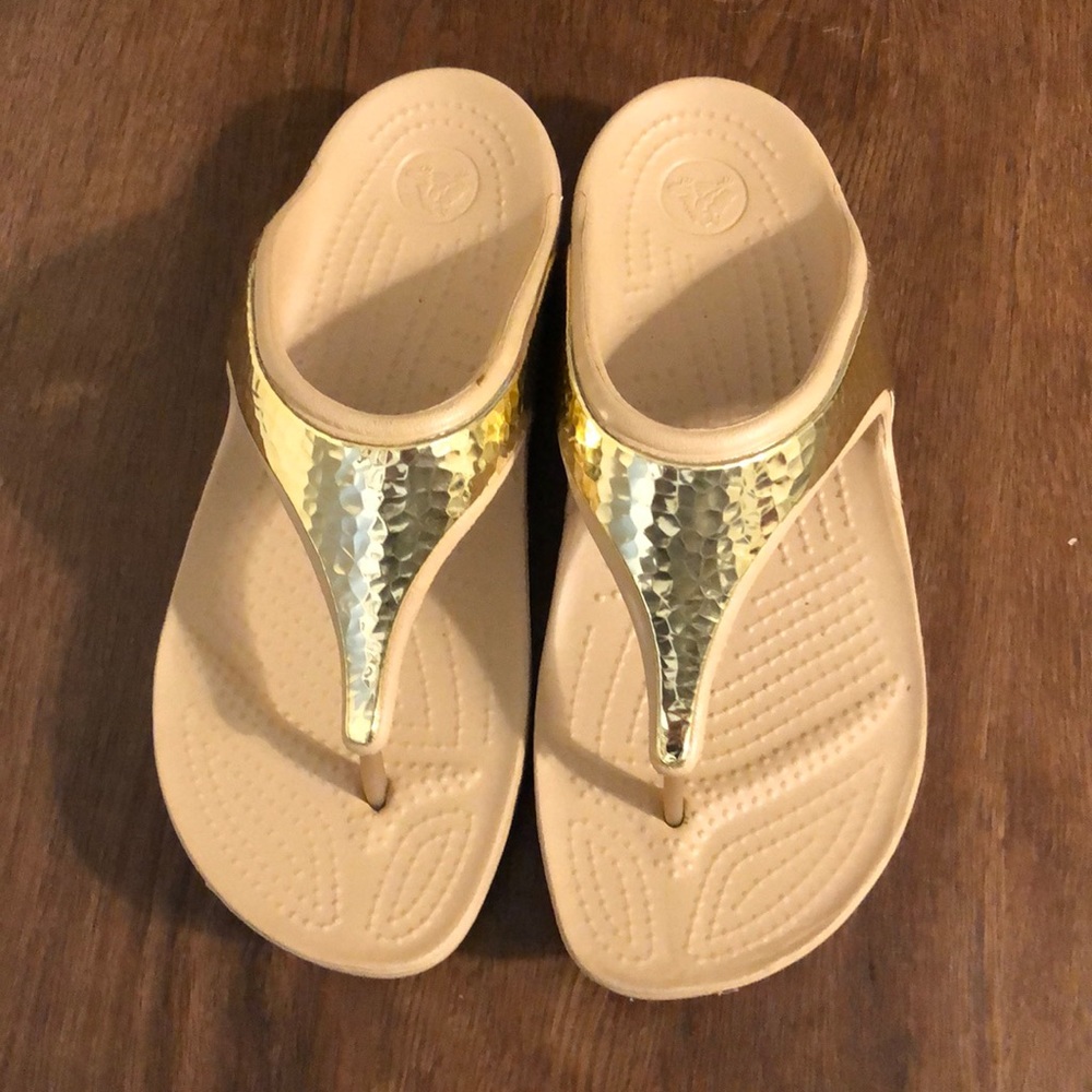 Nude/Gold Crocs Flip Flop Sandals